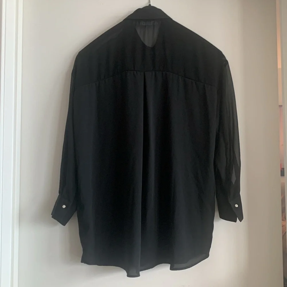 Zara black button down top with rhinestone buttons - Picture 3 of 7